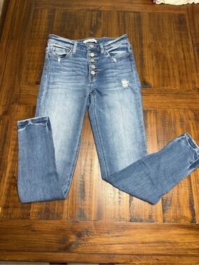 Flying Monkey High-Rise Button-Fly Skinny Jeans - Light Blue Wash